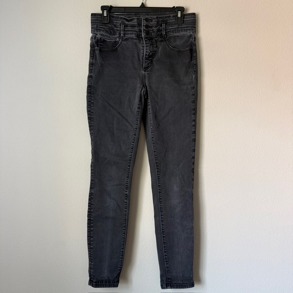 Ann Taylor Denim - Ann Taylor The Skinny Jeans Faded Black‎ High Rise Triple Button Stretch 8T Tall